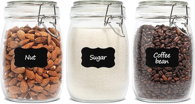 ComSaf Airtight Glass Canister Set of 3 with Lids 34oz Food Storage Jar Round - Storage Container... | Amazon (US)