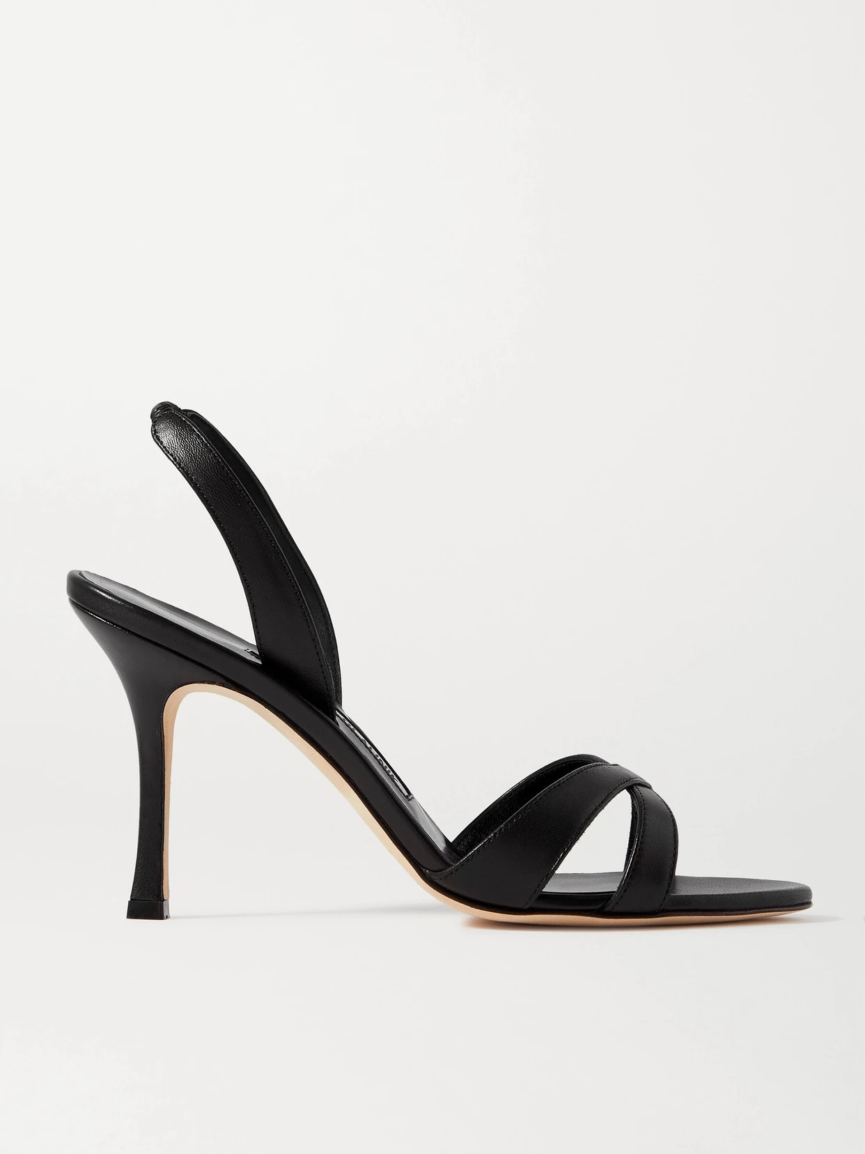 Manolo Blahnik - Callasli 90 Leather Slingback Sandals - Black | NET-A-PORTER (US)