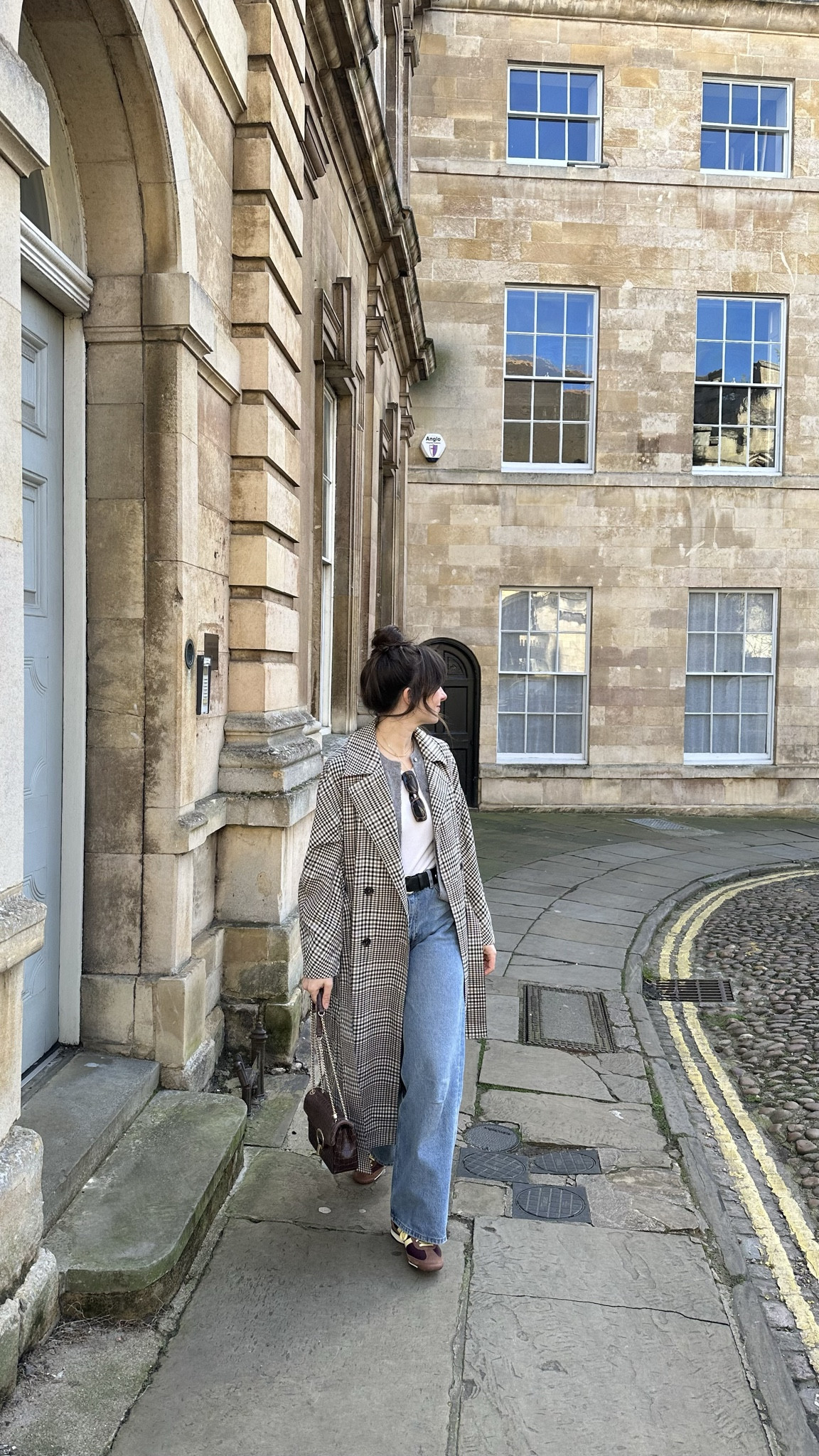 Easy casual outfit styling adidas SL 72 and checked trench coat and wide leg jeans and sunglasses 

#LTKfindsunder50 #LTKstyletip #LTKSeasonal