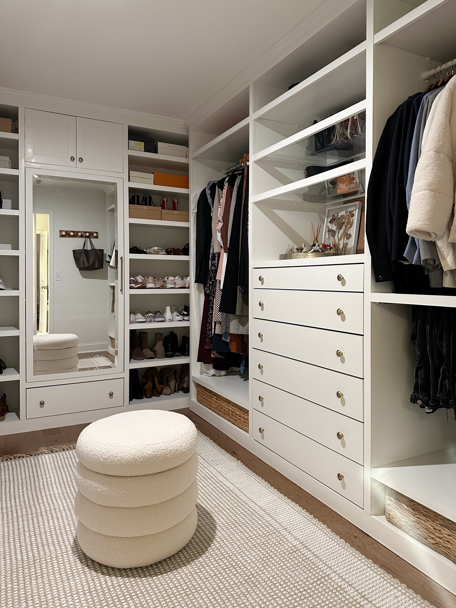 Closet remodel is COMPLETE! I am so proud of how this turned out and can’t believe I built it! Linked what I could here, but the closet units are the ikea PAX system, then fully trimmed out and customized! 
#leighallisondesign 

#LTKHome