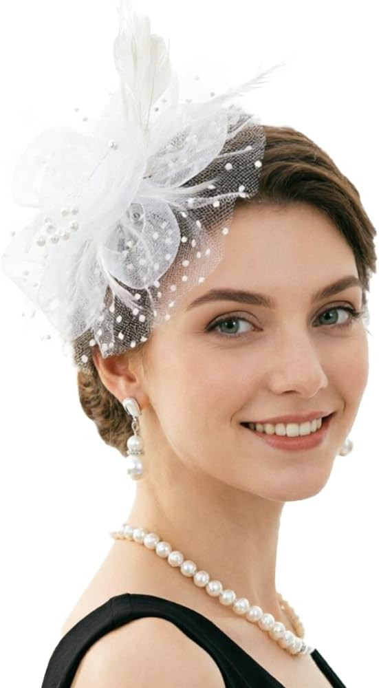 DRESHOW Fascinators Hat Flower Mesh Ribbons Feathers on a Headband and a Clip Tea Party Headwear ... | Amazon (US)