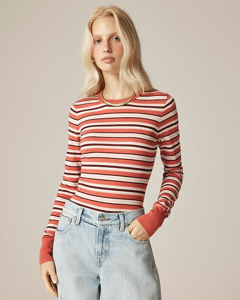 Carolyn fitted crewneck sweater in striped merino wool | J. Crew US