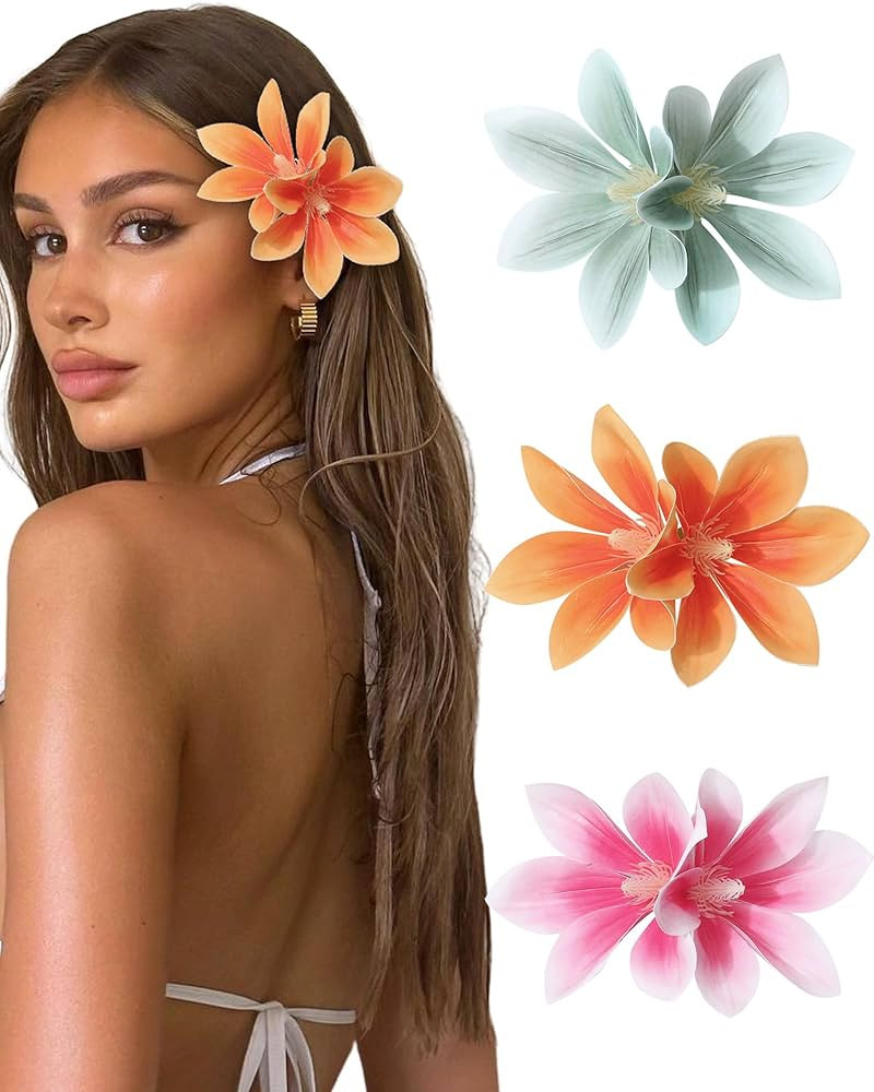 WELROG 3 Pieces Hawaiian Flower Hair Clips for Women - Artificial Tropical Flower Hair Pin Orchid... | Amazon (US)