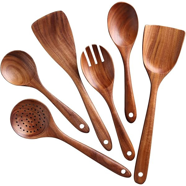 Wooden Spoons for Cooking, Non Stick Kitchen Wooden Utensils Set with Long Wooden Spoon and Spatula  | Amazon (US)