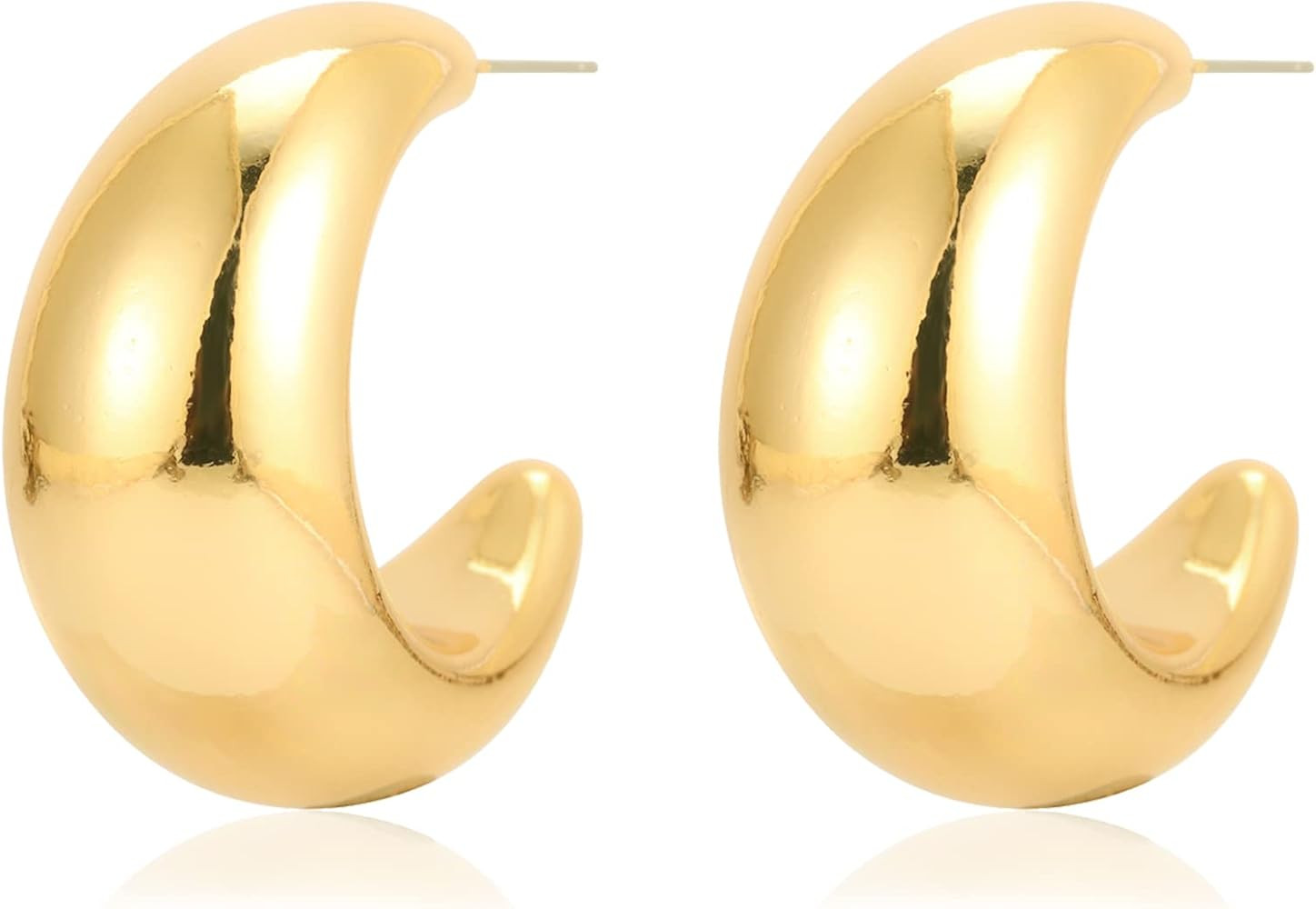 Chunky Gold Hoop Earrings Thick Half Open Hoop Huggie Earring for Women | Amazon (US)