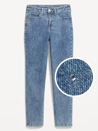 High-Waisted OG Straight Rhinestone-Embellished Ankle Jeans | Old Navy (US)