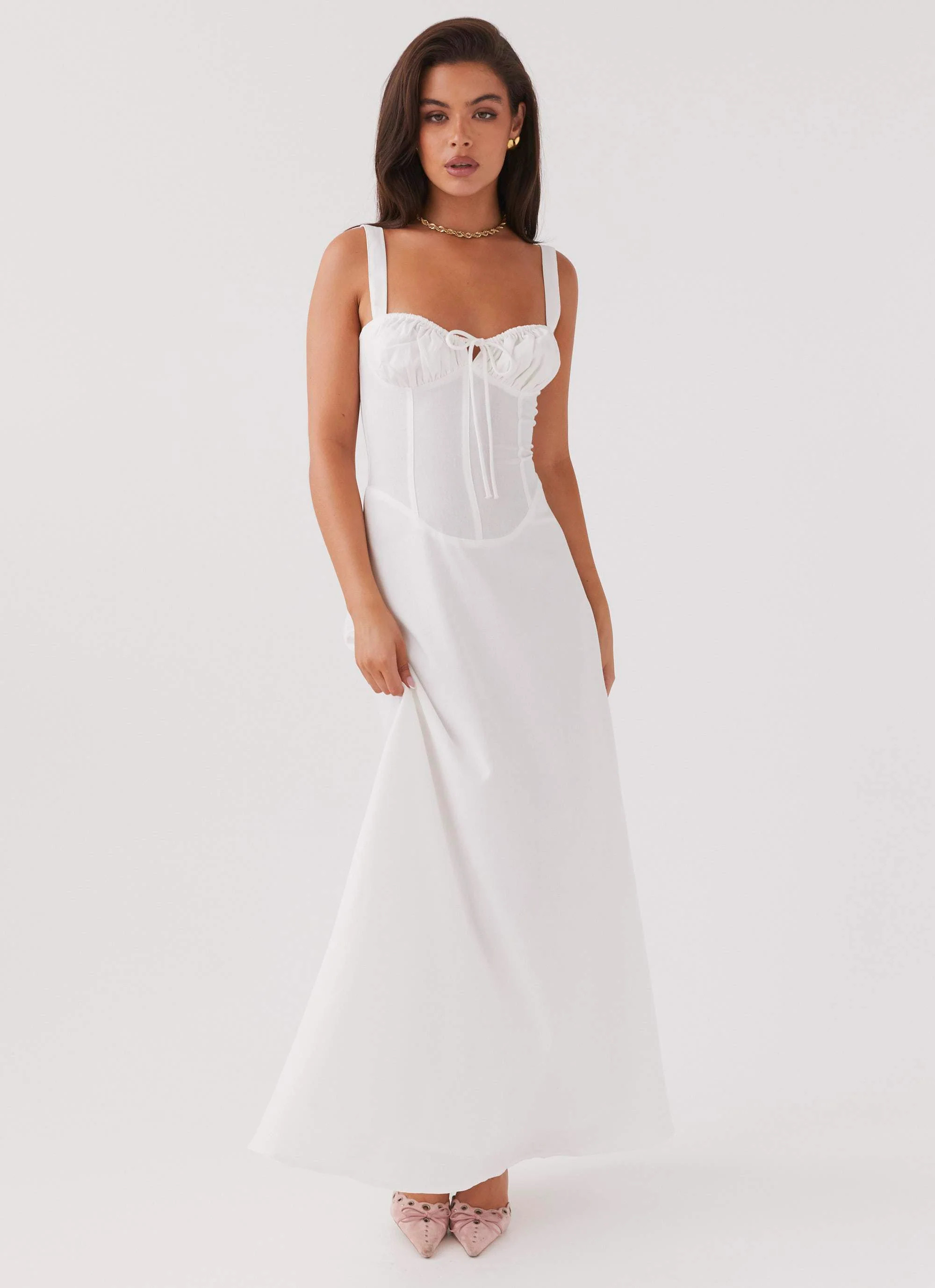 Lucie Linen Maxi Dress - White | Peppermayo (Global)