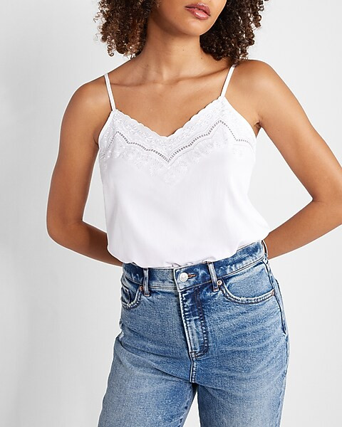 Embroidered Neckline Cami Thong Bodysuit | Express