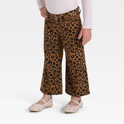Toddler Girls' Animal Print Wide Leg Denim Pants - Cat & Jack™ Beige 4T | Target