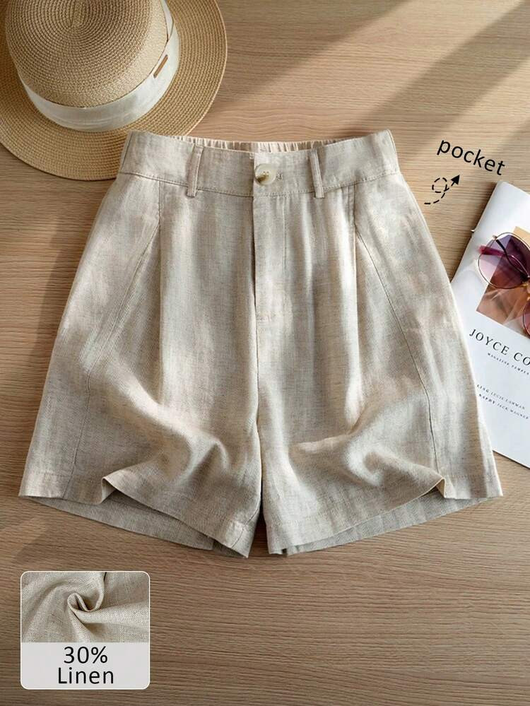 Women's Casual Linen Blend Pleated A-Line Shorts, Spring/Summer | SHEIN