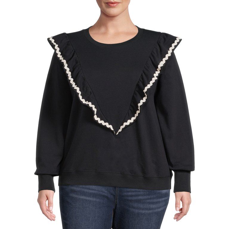 The Get Women's Plus Size RicRac Trim Ruffle Sweatshirt | Walmart (US)