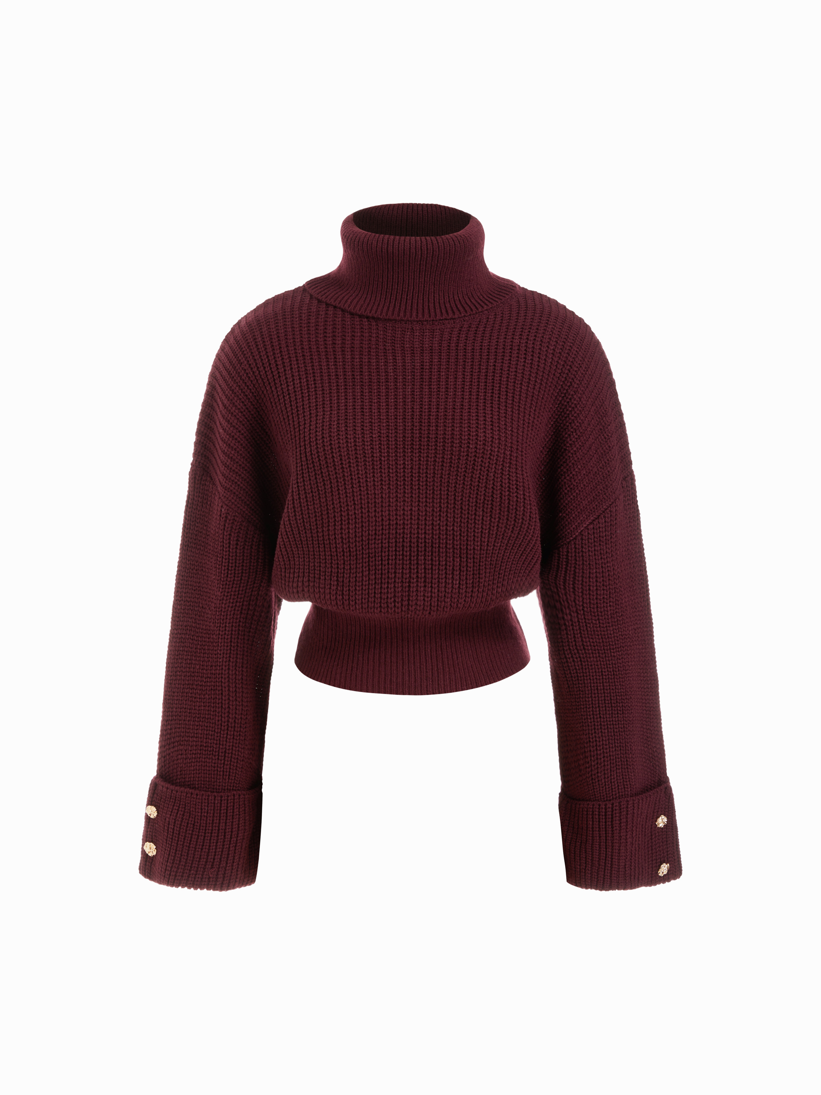 Knit Fabric Knit Turtleneck Button Long Sleeve Top For Daily Casual Work | Cider