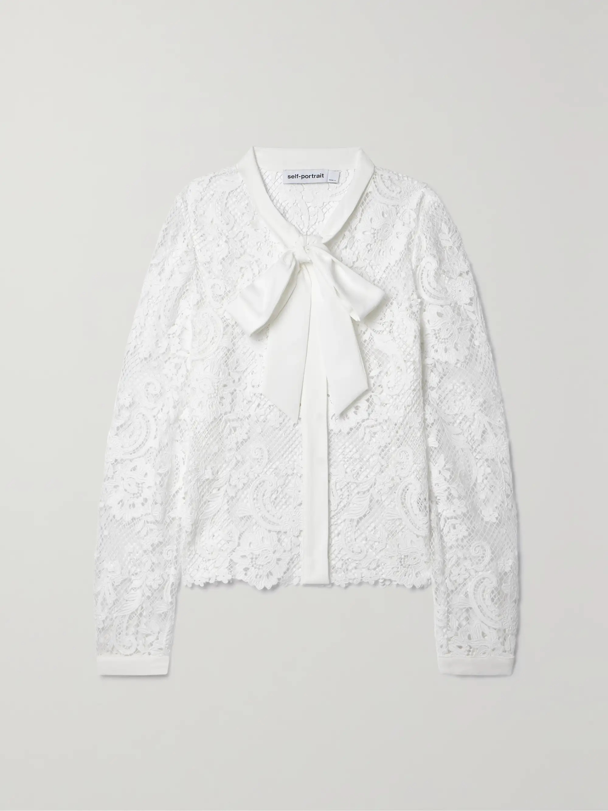 Pussy-bow crepe-trimmed corded lace shirt | NET-A-PORTER (US)