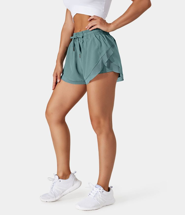 Women’s Drawstring Contrast Flowy Mesh 2-in-1 Shorts - HALARA | HALARA