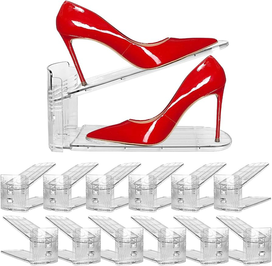 12 Pack Clear Shoe Slots Organizer - Adjustable Height 3.7''to 7.7'' Shoe stackers for a pair of ... | Amazon (US)