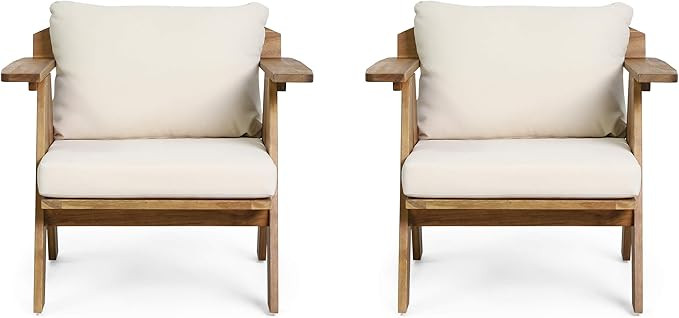 Christopher Knight Home Arcola Outdoor Club Chair with Cushion - Acacia Wood - Teak/Beige (Set of... | Amazon (US)