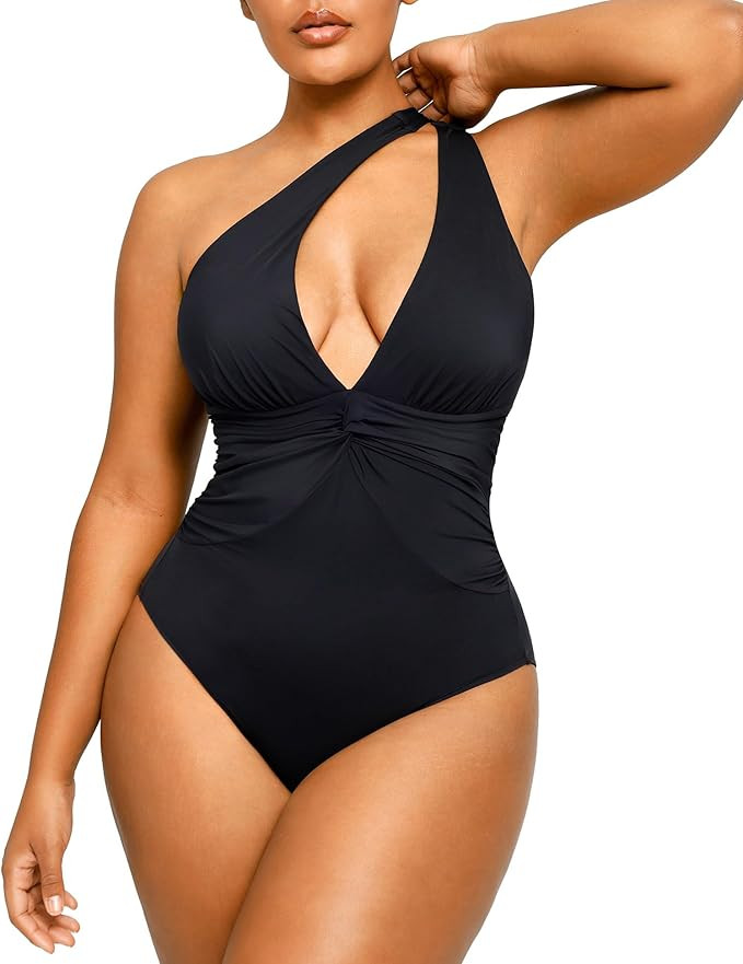 SHAPELLX Women's One Piece Swimsuit Tummy Control Ruched Full Coverage Bathing Suit V Neck Slimmi... | Amazon (US)