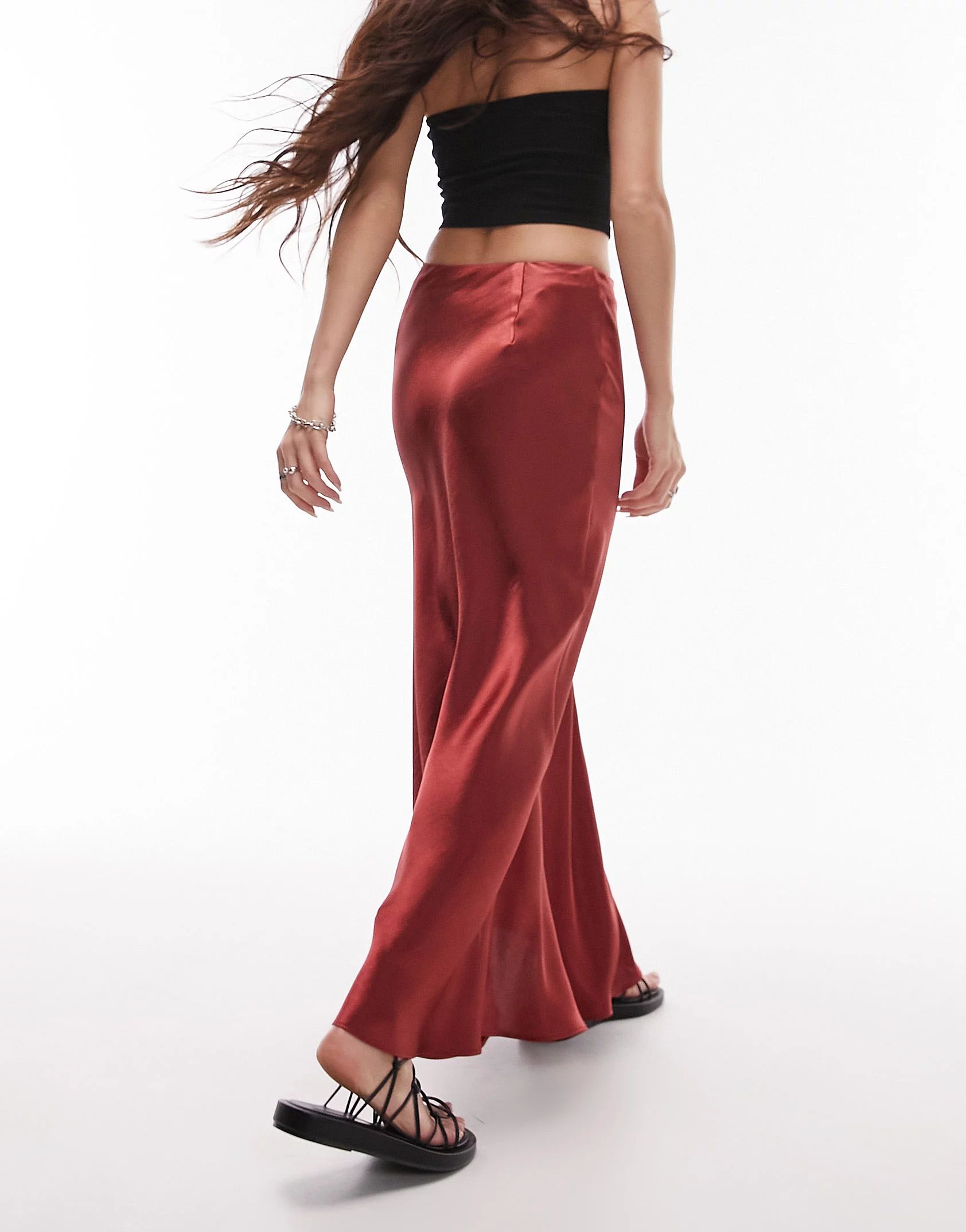 Topshop asymmetric maxi skirt with ruched panel in ruby red | ASOS (Global)