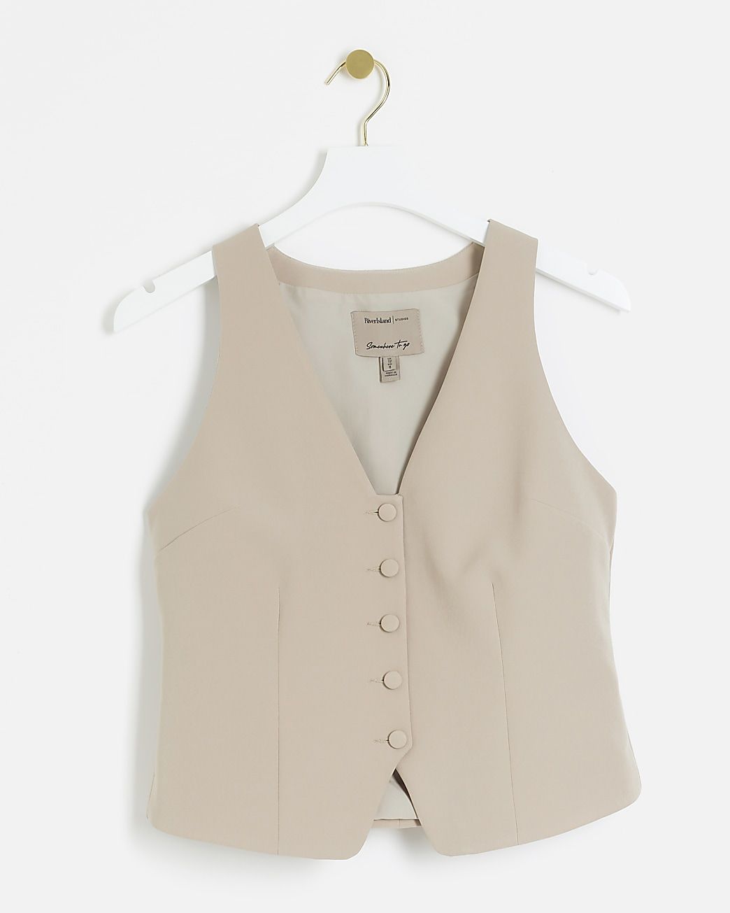 Beige button front waistcoat | River Island (UK & IE)