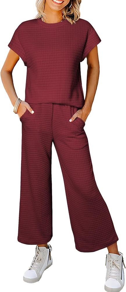 SHEWIN Womens Two Piece Outfits Sweatsuits Casual Pullover Tops and Wide Leg Sweatpant Lounge Set... | Amazon (US)