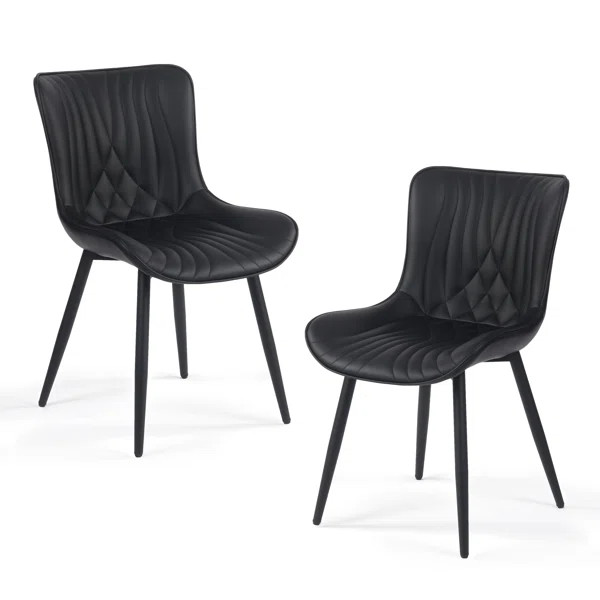 Jimma Leather Upholstered Dining Chairs Modern Wingback Side Chairs with Metal Legs (Set of 2) | Wayfair North America