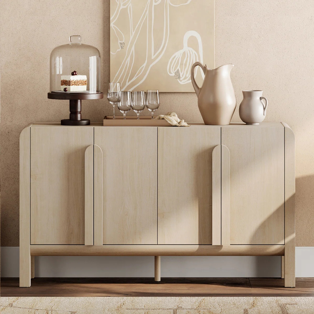 Adora Mid-Century 63" Wood Sideboard Buffet Cabinet With Storage, Modern Credenza With Doors And ... | Wayfair North America