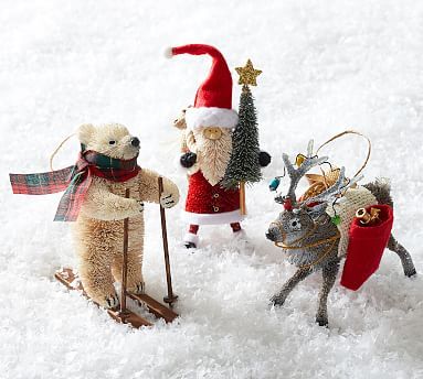 Bottlebrush Polar Bear, Santa, & Elk Ornaments - Set of 3 | Pottery Barn (US)