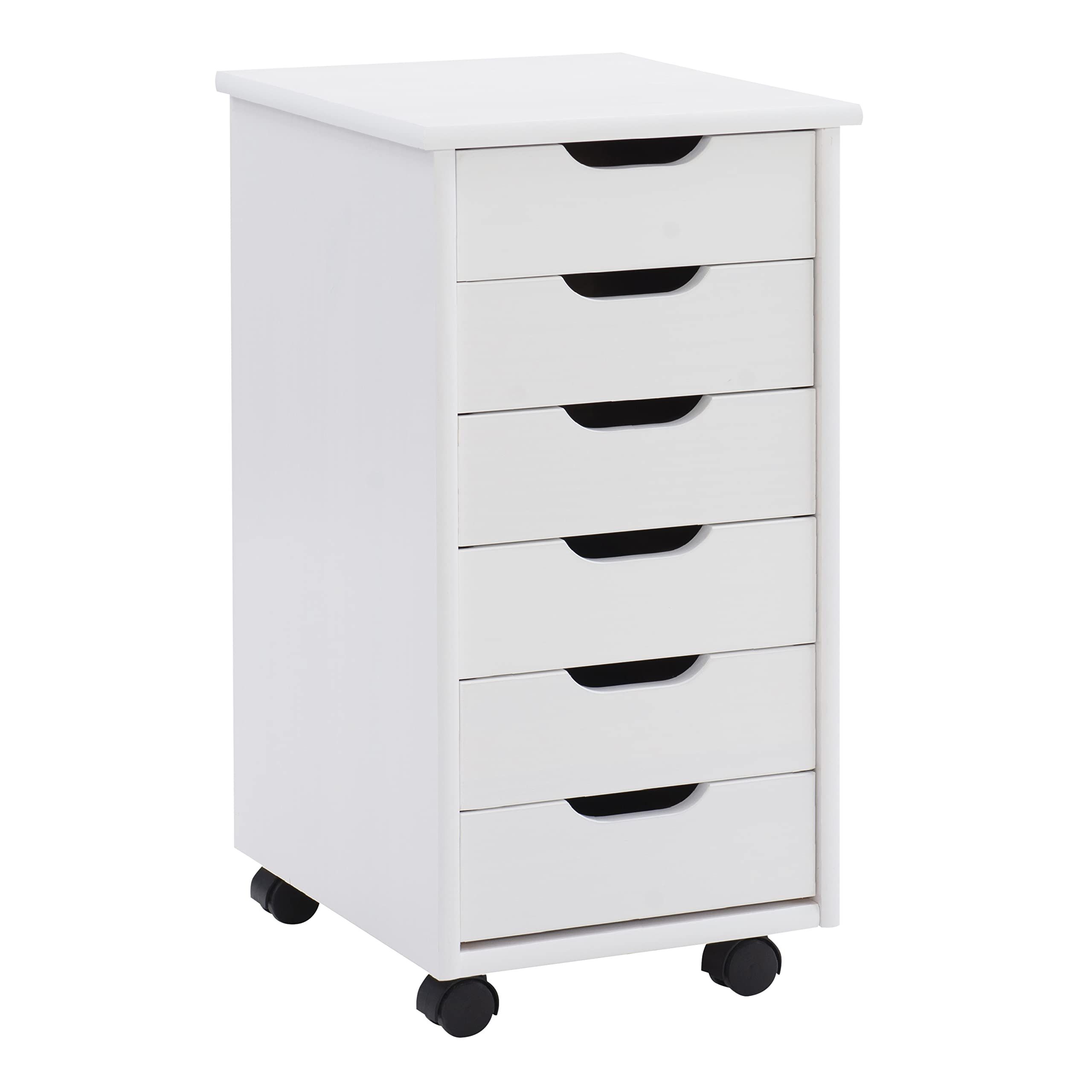 Linon Home Decor Products Corinne Six Drawer Storage, White Wash Rolling Cart | Amazon (US)
