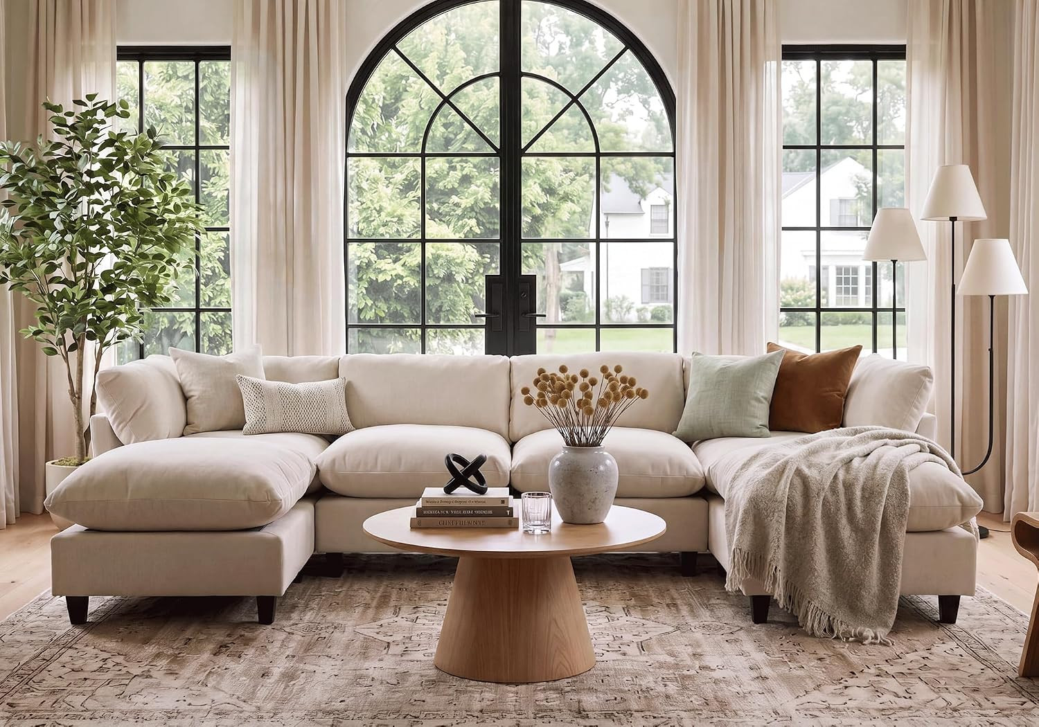 Modular Sectional Sofa, U Shaped Chenille Cloud Couch Deep Comfy Seat, 6-Seater Sofas Couches for Living Room, Beige | Amazon (US)