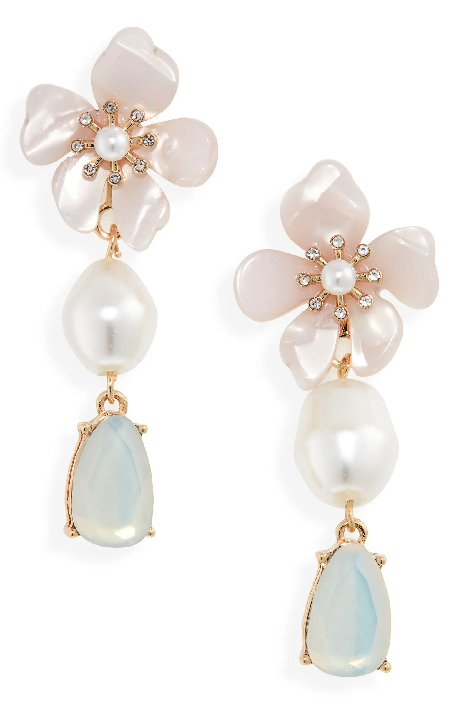 Flower Crystal & Imitation Pearl Drop Earrings | Nordstrom