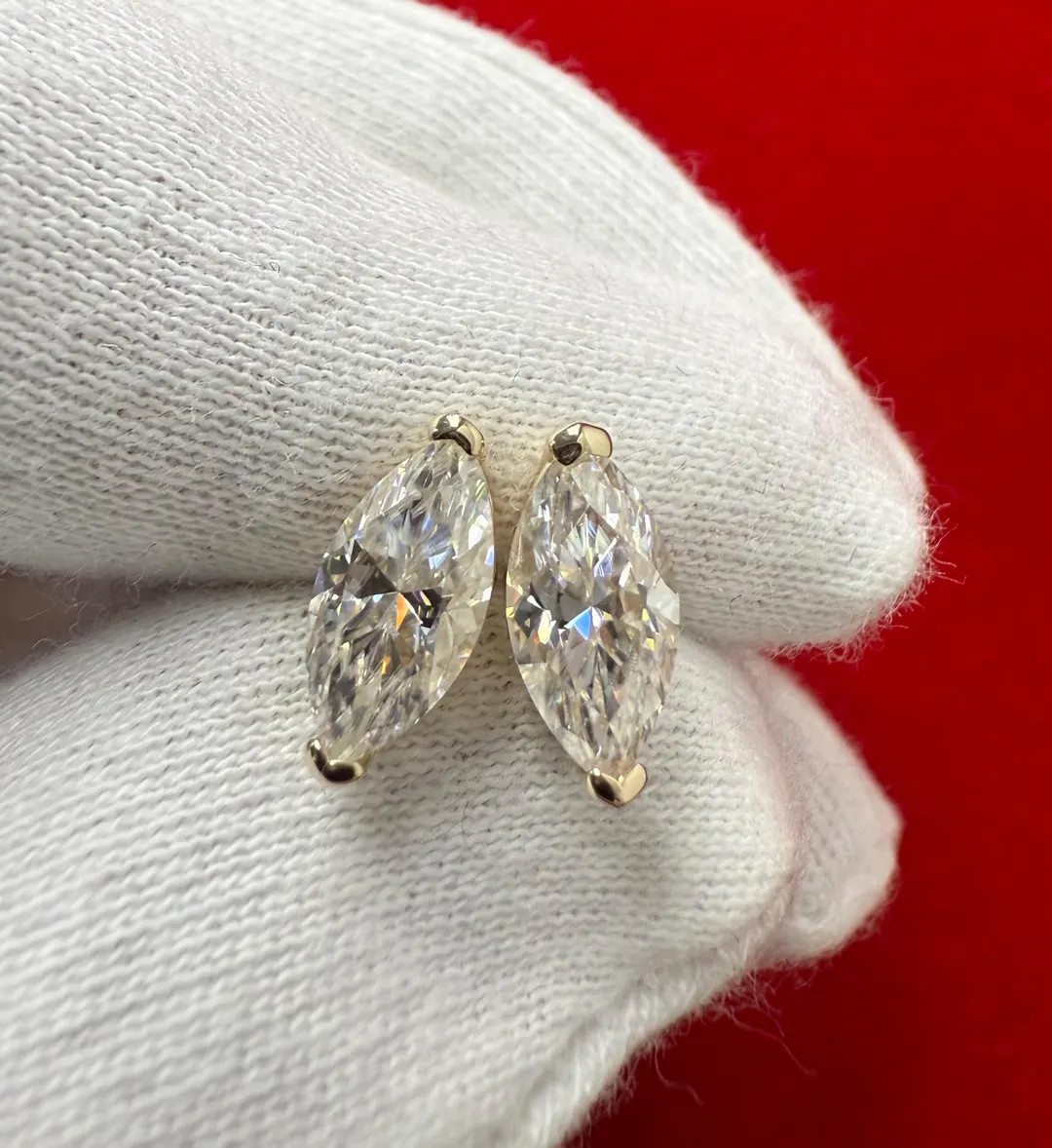 Certified 1.00 ct to 14.00 ct Marquise Shape Moissanite Stud Earrings in Screw Back | Etsy (US)