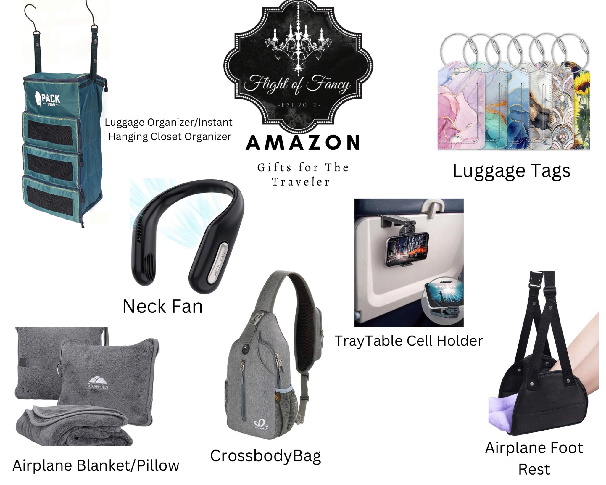 Gifts for the Traveler! Make traveling more comfortable with these accessories. How about a hanging luggage organizer, neck fan for the hot plane, blanket that doubles as a pillow and attaches to luggage, crossbody bag, tray table cell holder, luggage tags, or a foot rest for long plane rides that attaches to the tray table? All on my wish list this year!
#traveler #holidaygifts #airplaneaccessories 

#LTKSeasonal #LTKHoliday #LTKGiftGuide