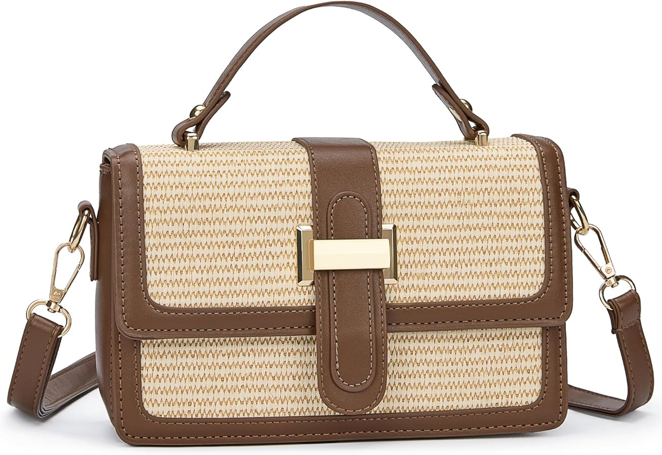 Straw Crossbody Purses Bags for Women, Summer Leather Shoulder Bag | Amazon (US)