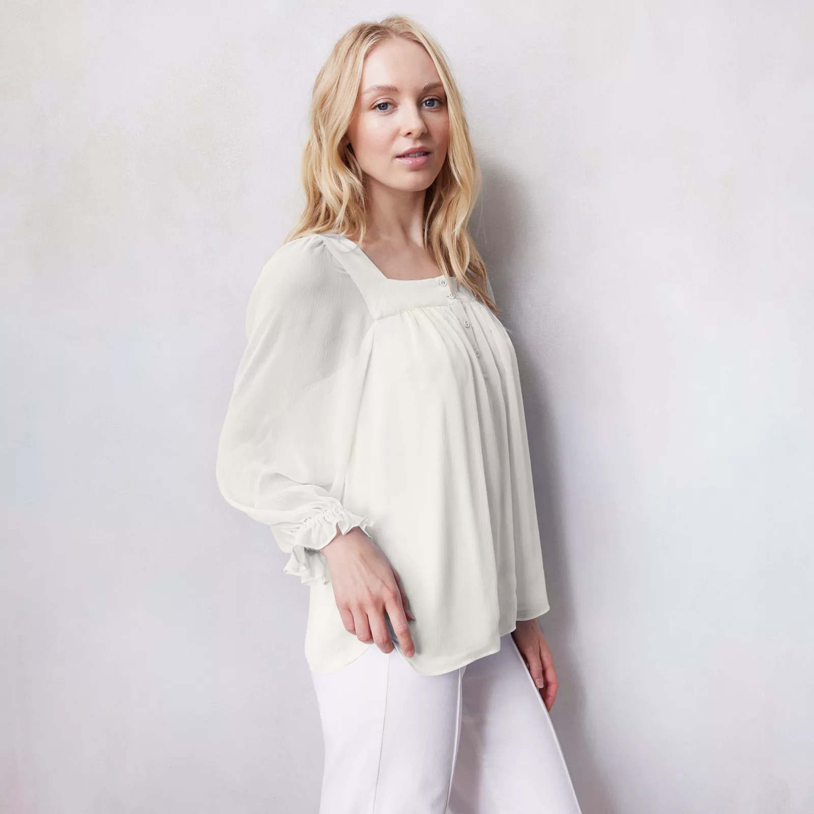 Women's LC Lauren Conrad Henley Puff Sleeve Peasant Top | Kohl's