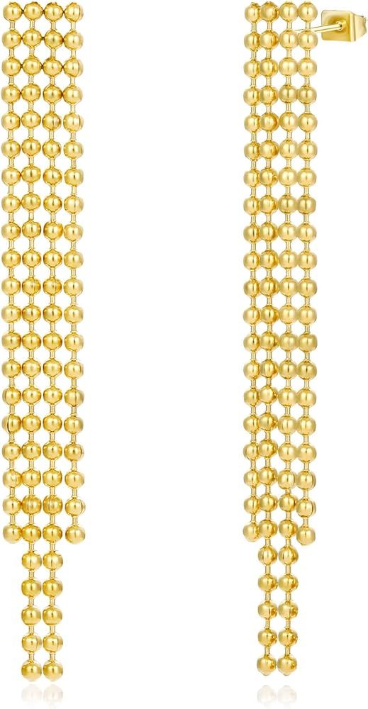 Dangle Drop Earrings for Women 18K Gold Threader Earrings Tassel Long Chain Earrings CZ Threader ... | Amazon (US)