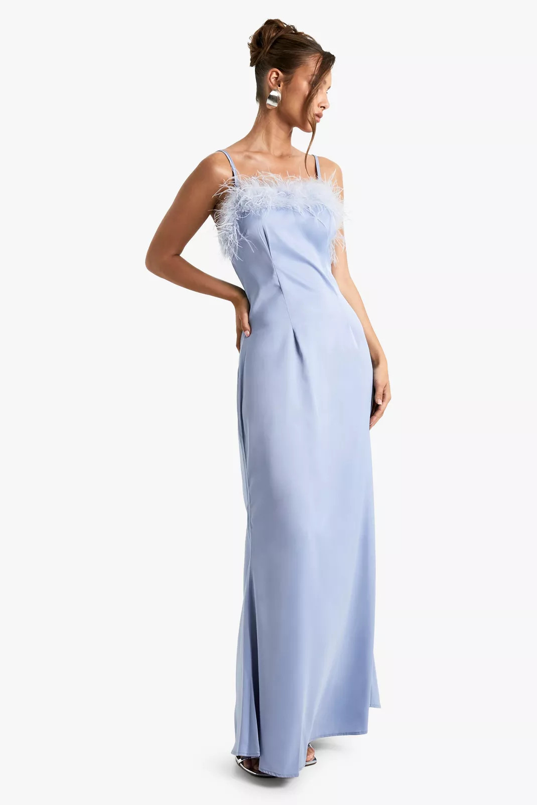 Feather Trim Satin Maxi Slip Dress | Nasty Gal US