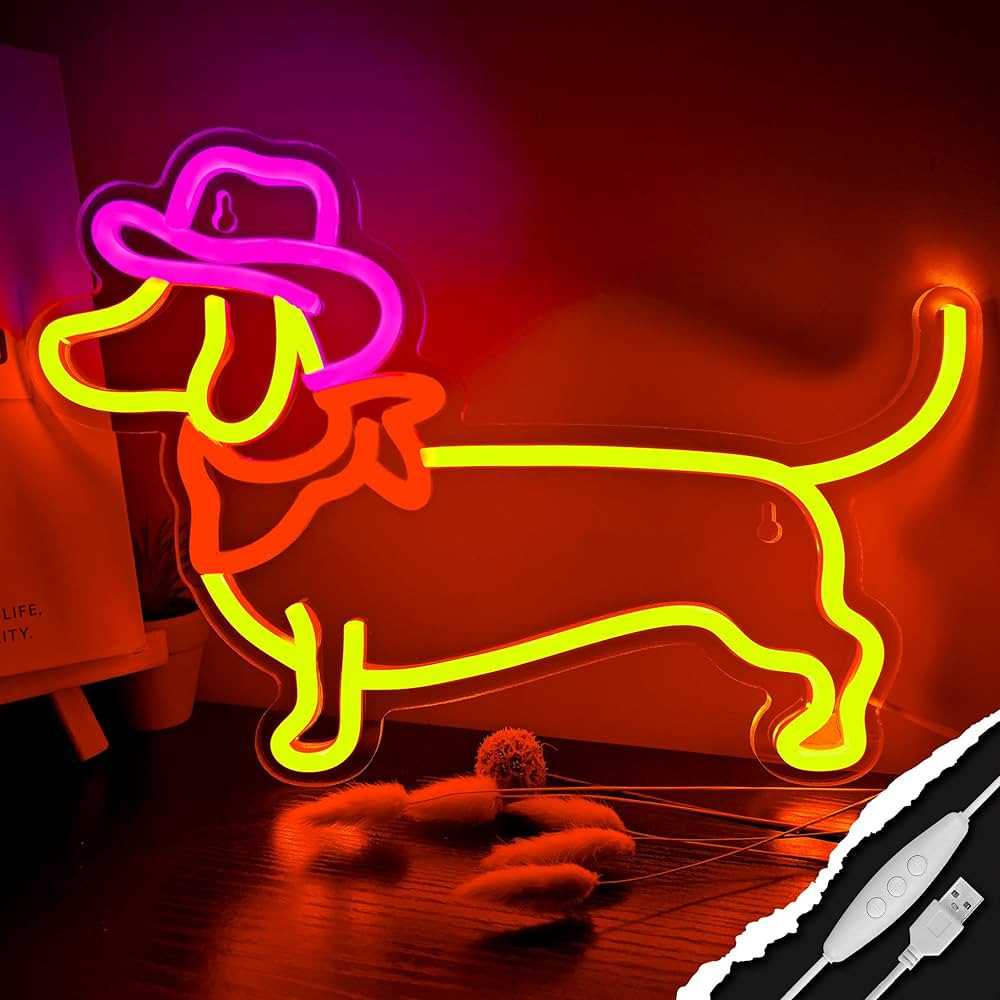 Dachshund Neon Sign Dog Neon Signs for Wall Decor Cute Puppy with Cowboy Hat Led Light Sign for P... | Amazon (US)