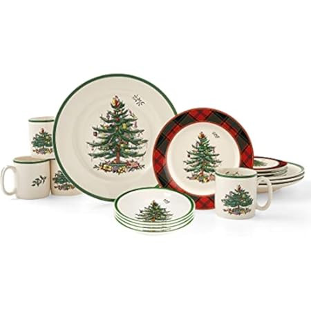 Spode Christmas Tree 16-Piece Dinnerware Set (Service for 4) - Festive Holiday Tableware Collecti... | Amazon (US)