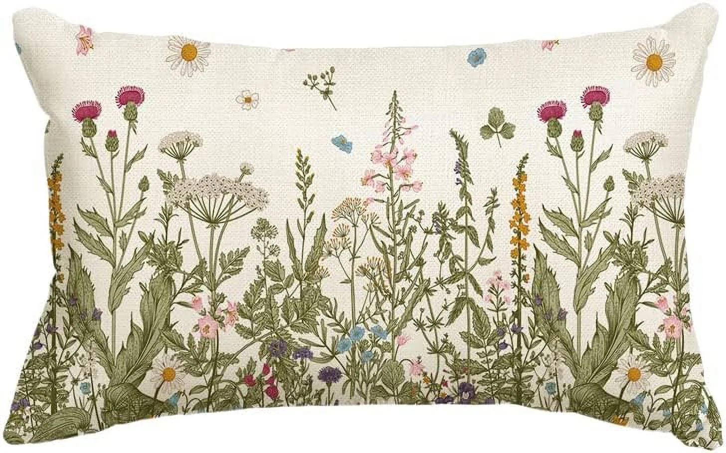Wildflowers Spring Throw Pillow Cover, 12 x 20 Inch Flower Cushion Case Decoration for Sofa Couch | Walmart (US)