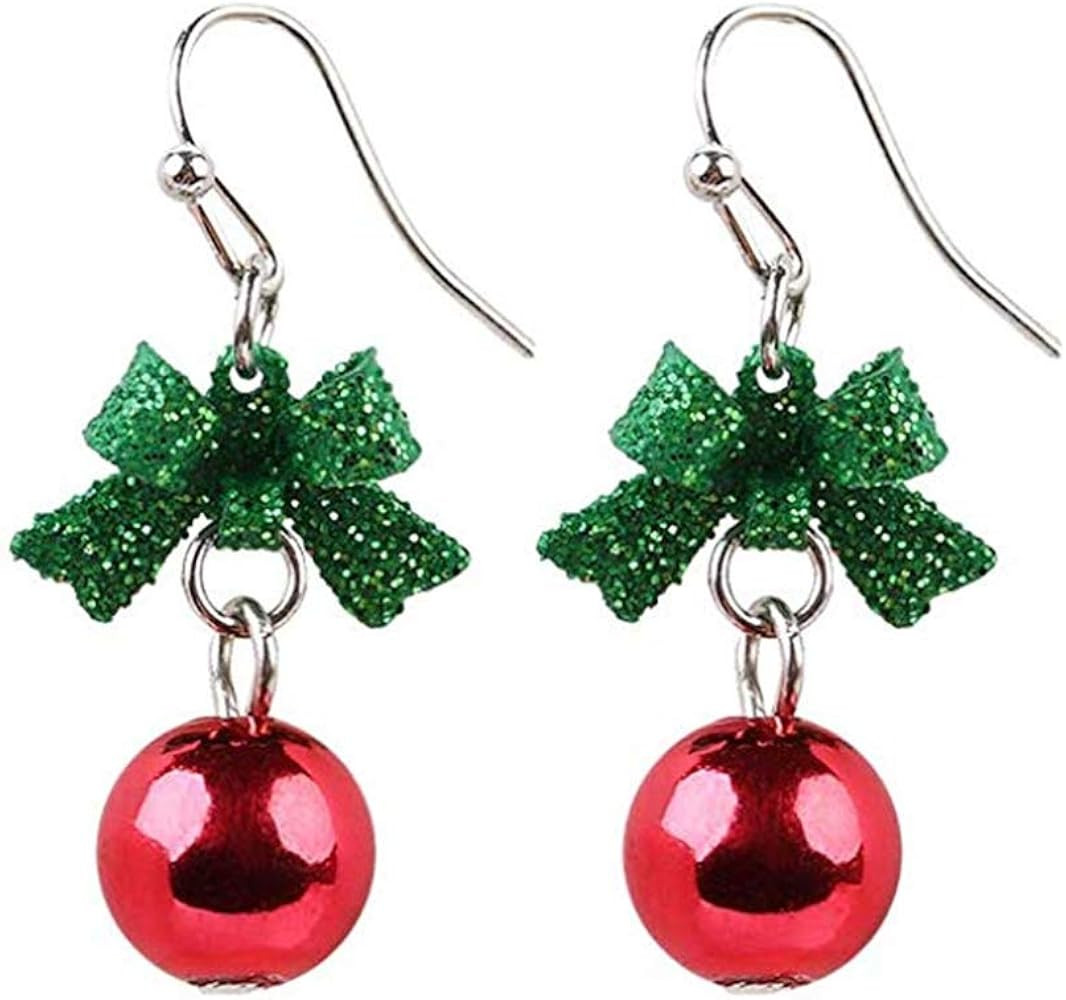 Ribbon Bowknot Cute Festive Red Green Ball Ornament Dangle Drop Earrings for Women Teen Girls Fis... | Amazon (US)
