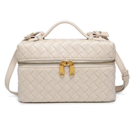 Mini Woven Crossbody Purse Square Box Bags Top-Handle Tote Handbag Shoulder Bag Cute Satchels Trendy, Beige, Small (9" L x 2.5" W x 5.5" H) | Amazon (CA)