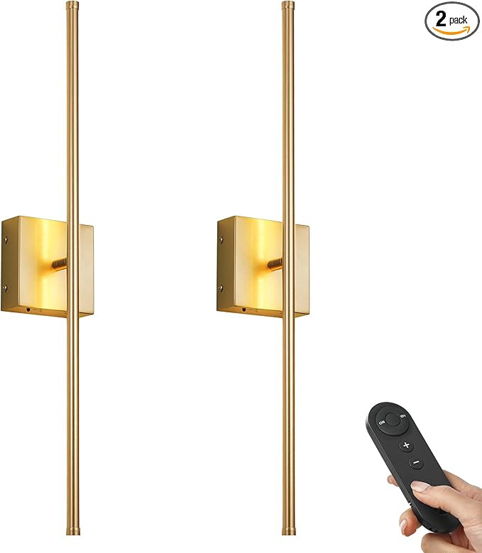 Battery Operated Wall Sconces with Remote Control, Dimmable Wall Sconces Set of Two, 350°Rotate,... | Amazon (US)