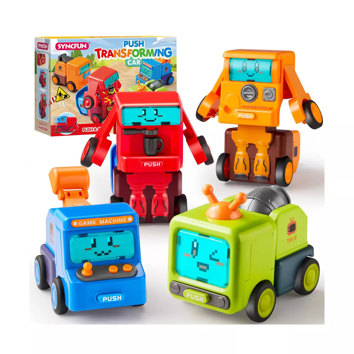 4Pcs Toy Cars for Toddler, Push & Go Transforming Robot Toy Cars, Construction Vehicles for Boys ... | Target