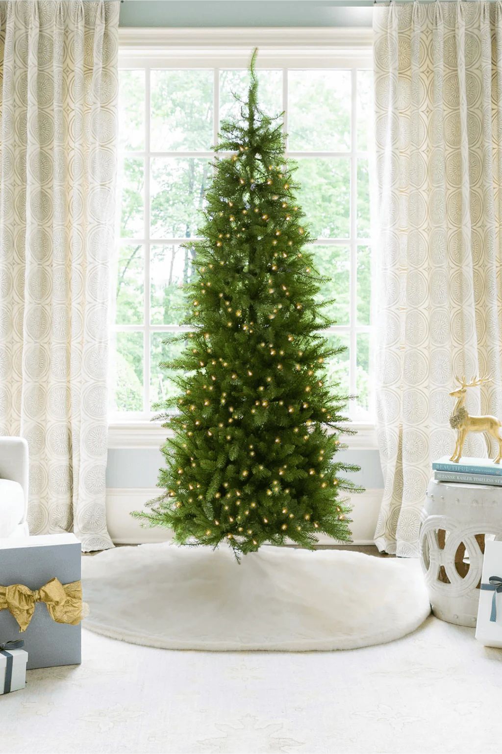7.5' Yorkshire Fir Slim Artificial Christmas Tree with 500 Warm White LED Lights | King of Christmas