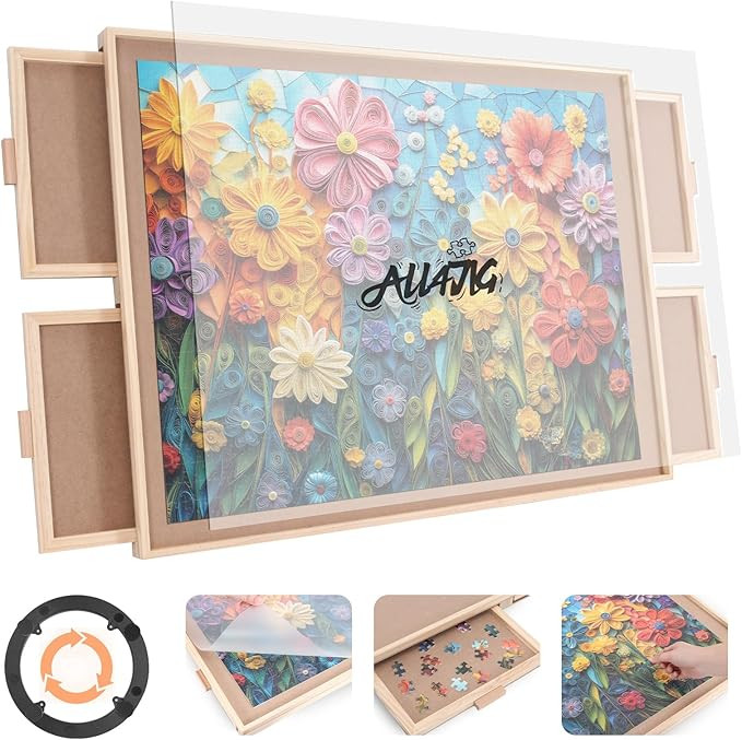 ALL4JIG 2000 Piece Rotating Puzzle Board with 4 Drawers and Cover, 28.5"x40.16"Portable Wooden Ji... | Amazon (US)