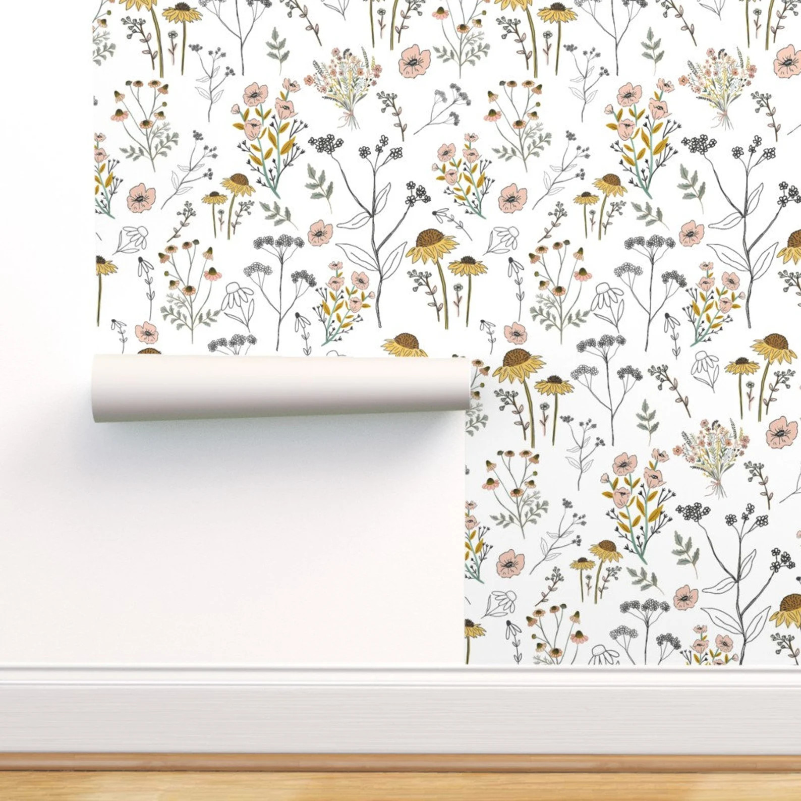Floral Wallpaper - Large Floral Bee Nice To Me Honey By Hudsondesigncompany - Custom Removable Se... | Etsy (US)