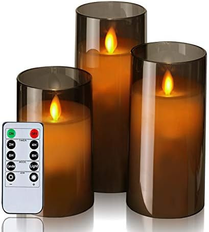 Homemory Gray Flickering Flameless Candles, Battery Operated Acrylic LED Pillar Candles with Remo... | Amazon (US)