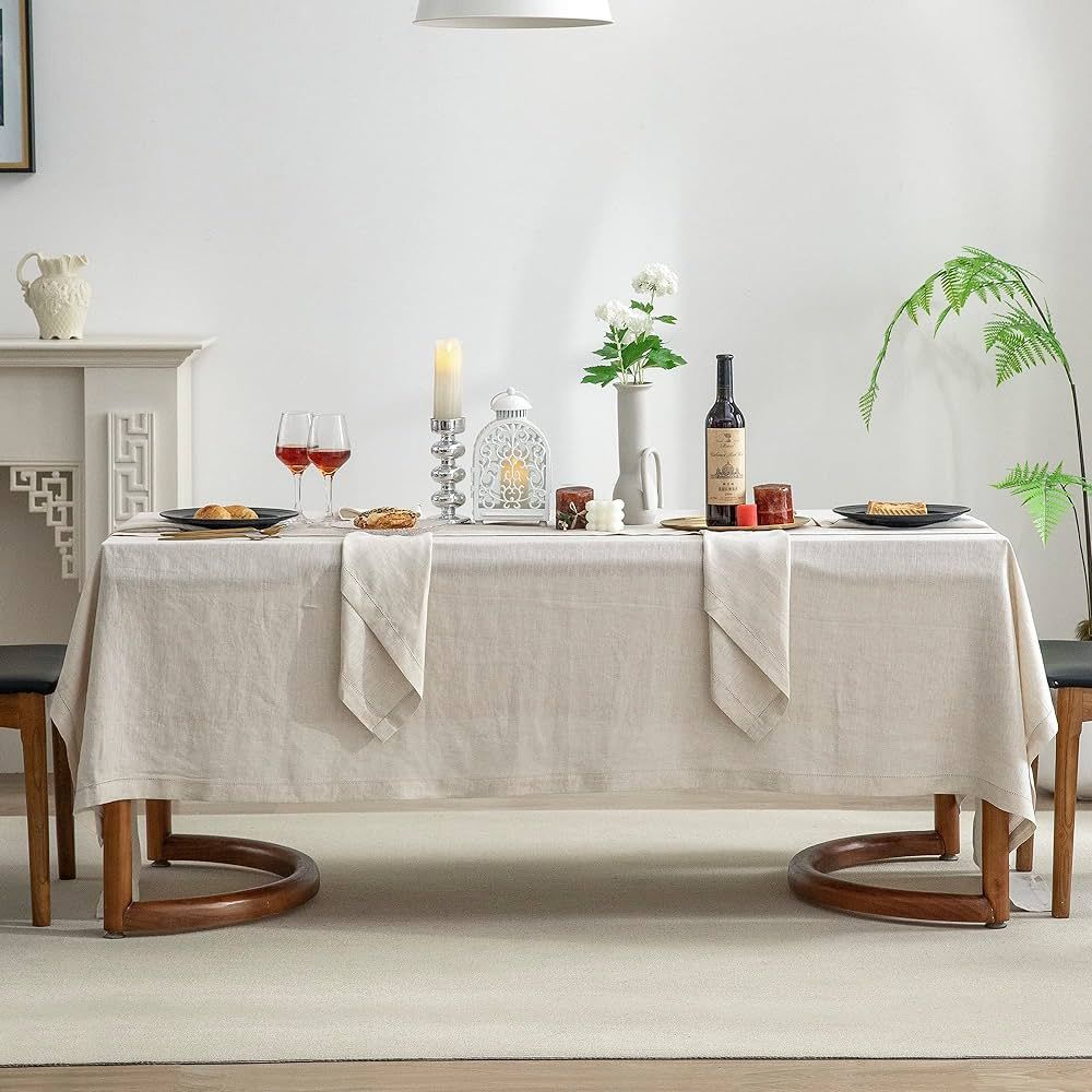 EVERLY Pure Linen Hemstitch Tablecloth,100%Stonewashed French Linen tablecloths for Kitchen Dinin... | Amazon (US)