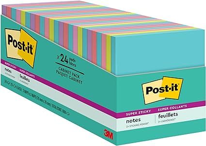 Post-it Super Sticky Notes, 3x3 in, 24 Pads, 2x the Sticking Power, Supernova Neons, Bright Color... | Amazon (US)