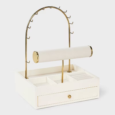 Arched Necklace and Bracelet Standing Drawer Organizer Jewelry Box - A New Day™ Gold/Cream | Target